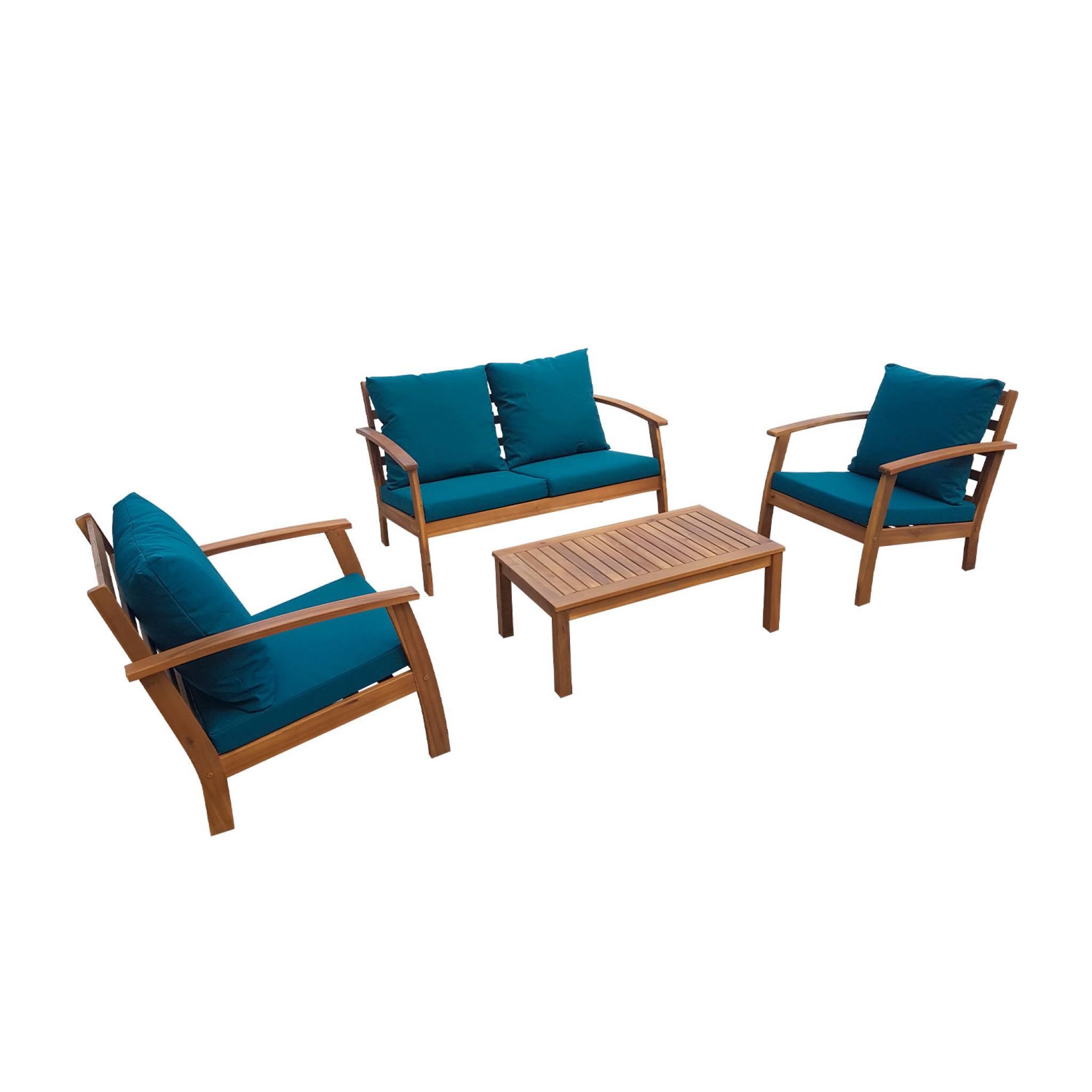 Voir la diapositive 1 : SWEEEK Salon de jardin en bois 4 places - Ushuaïa - Canapé, fauteuils et table basse en acacia, design