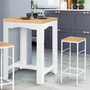 Voir la diapositive 3 : ID MARKET Table haute de bar extensible DONA 2 à 4 personnes blanche plateau façon hêtre 65-130 cm