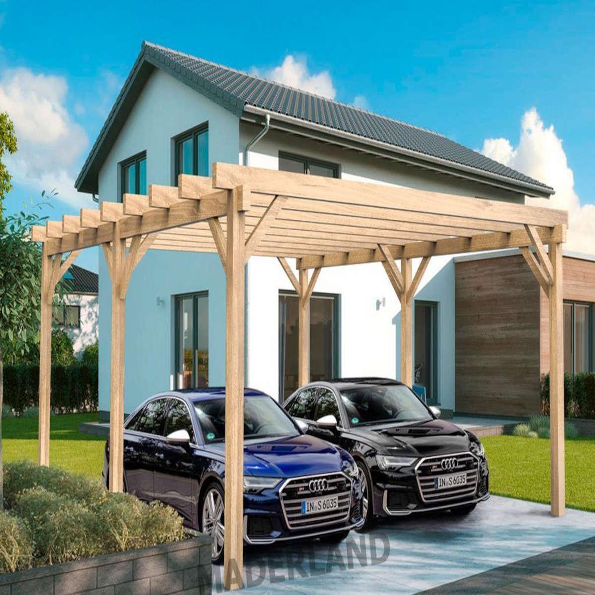 JARDIDECO Carport en bois lamellé-collé Nîmes 400 x 400 cm - Maderland