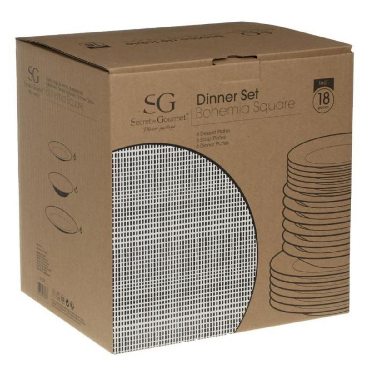 SECRET DE GOURMET Service de Table 18 Pièces  Bohemia Square  27cm Noir