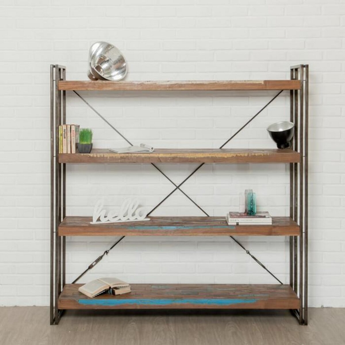 Paris Prix Bibliothèque 4 Étagères en Teck Industriel  Loft  160cm Marron