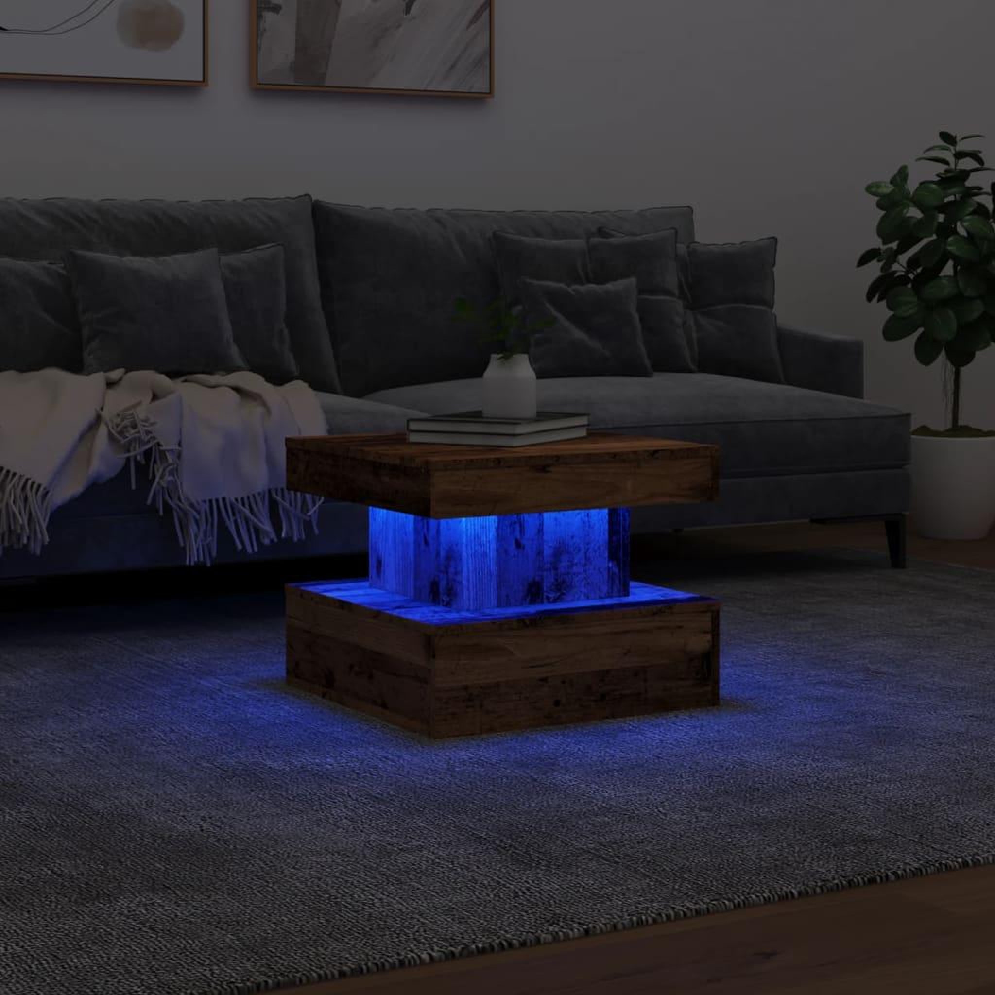 Voir la diapositive 5 : VIDAXL Table basse avec lumieres LED vieux bois 50x50x40 cm