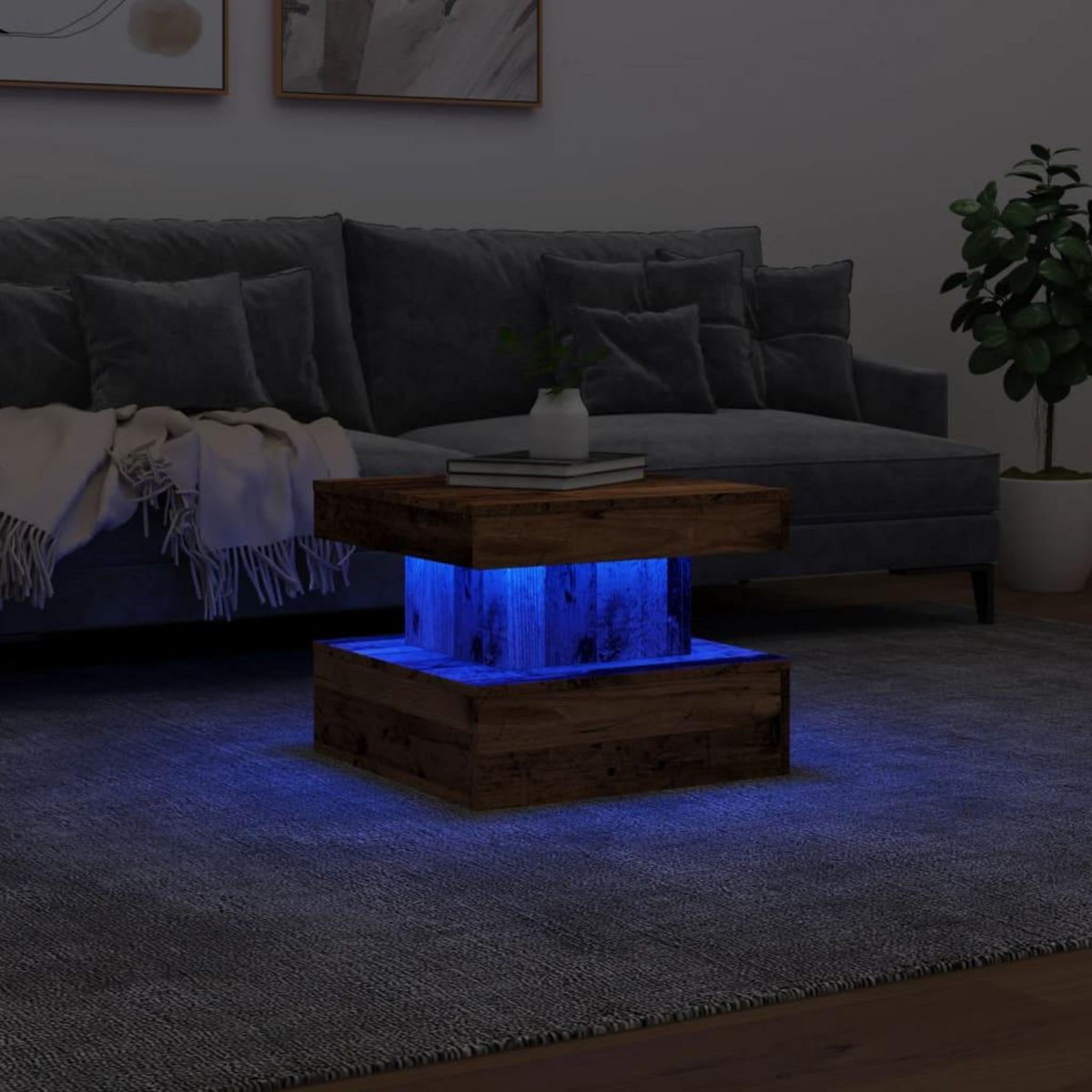 VIDAXL Table basse avec lumieres LED vieux bois 50x50x40 cm
