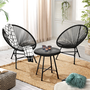 Voir la diapositive 6 : ID MARKET Salon de jardin IZMIR table et 2 fauteuils oeuf cordage noir