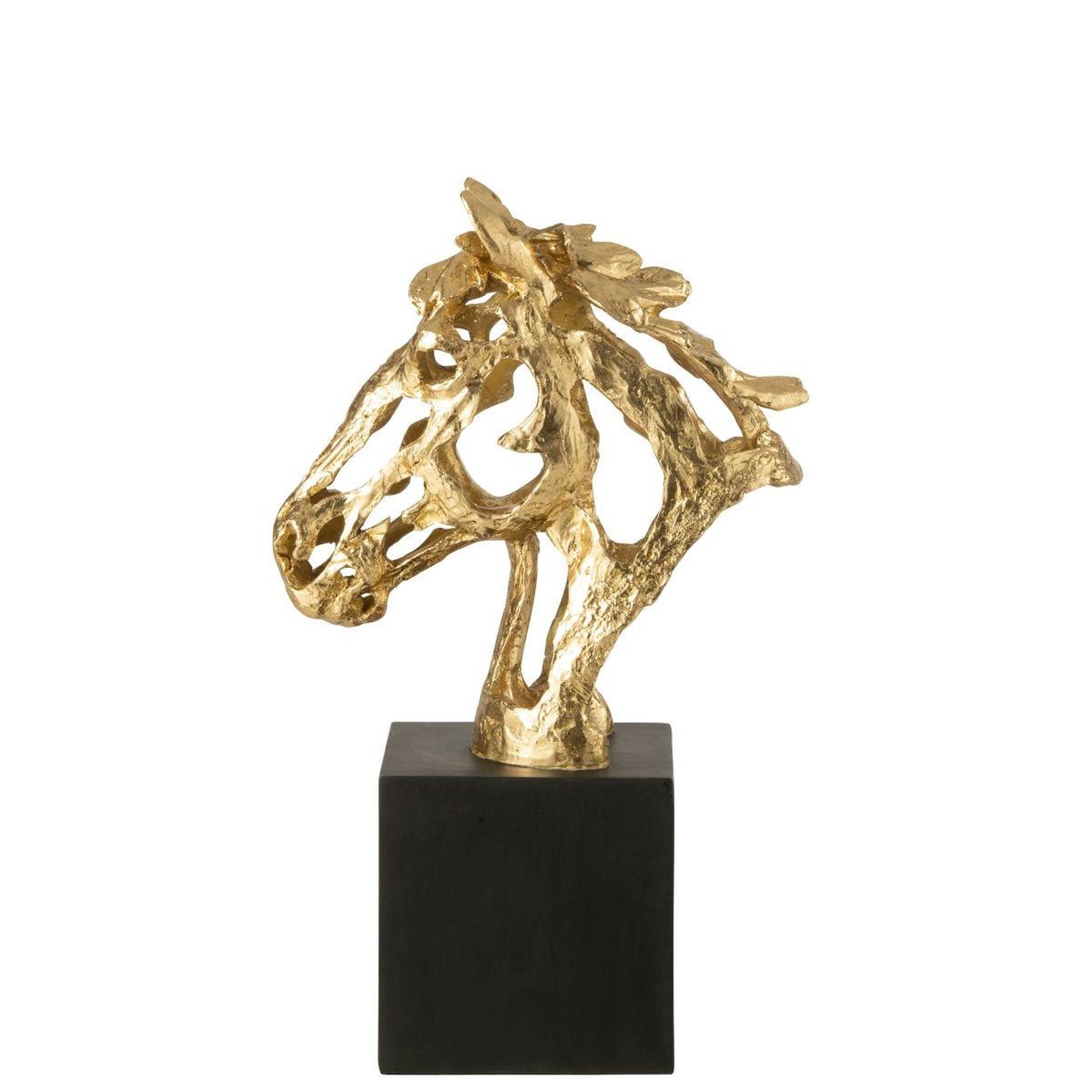Voir la diapositive 3 : J-LINE Tête de cheval ajourée sur socle  hollywood  40cm doré