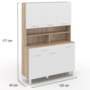 Voir la diapositive 5 : ID MARKET Buffet de cuisine 120 CM CINA 6 portes + tiroir façon hêtre et blanc