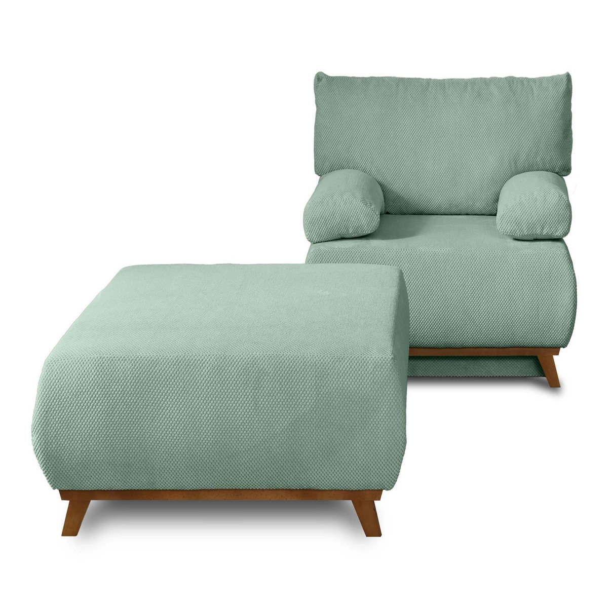BEST MOBILIER Cristal - fauteuil - convertible avec coffre et grand pouf - en velours texturé