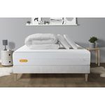 SEPTNUITS PACK Matelas + sommier kit blanc Memo Bio Mousse à mémoire de forme Maxi épaisseur + Couette + 2 oreillers. Coloris disponibles : Blanc