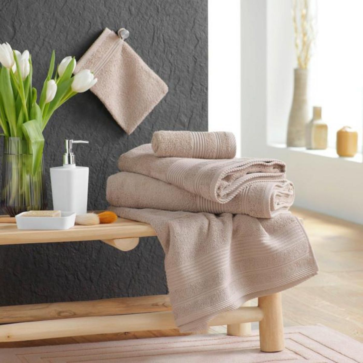 Paris Prix Drap de Douche  Tendresse  70x130cm Taupe