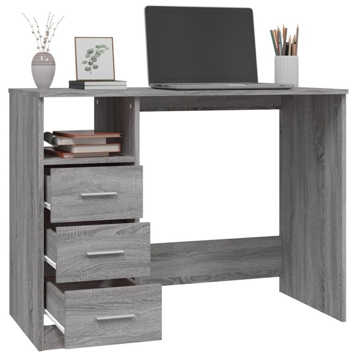 VIDAXL Bureau avec tiroirs Sonoma gris 102x50x76 cm Bois d'ingenierie