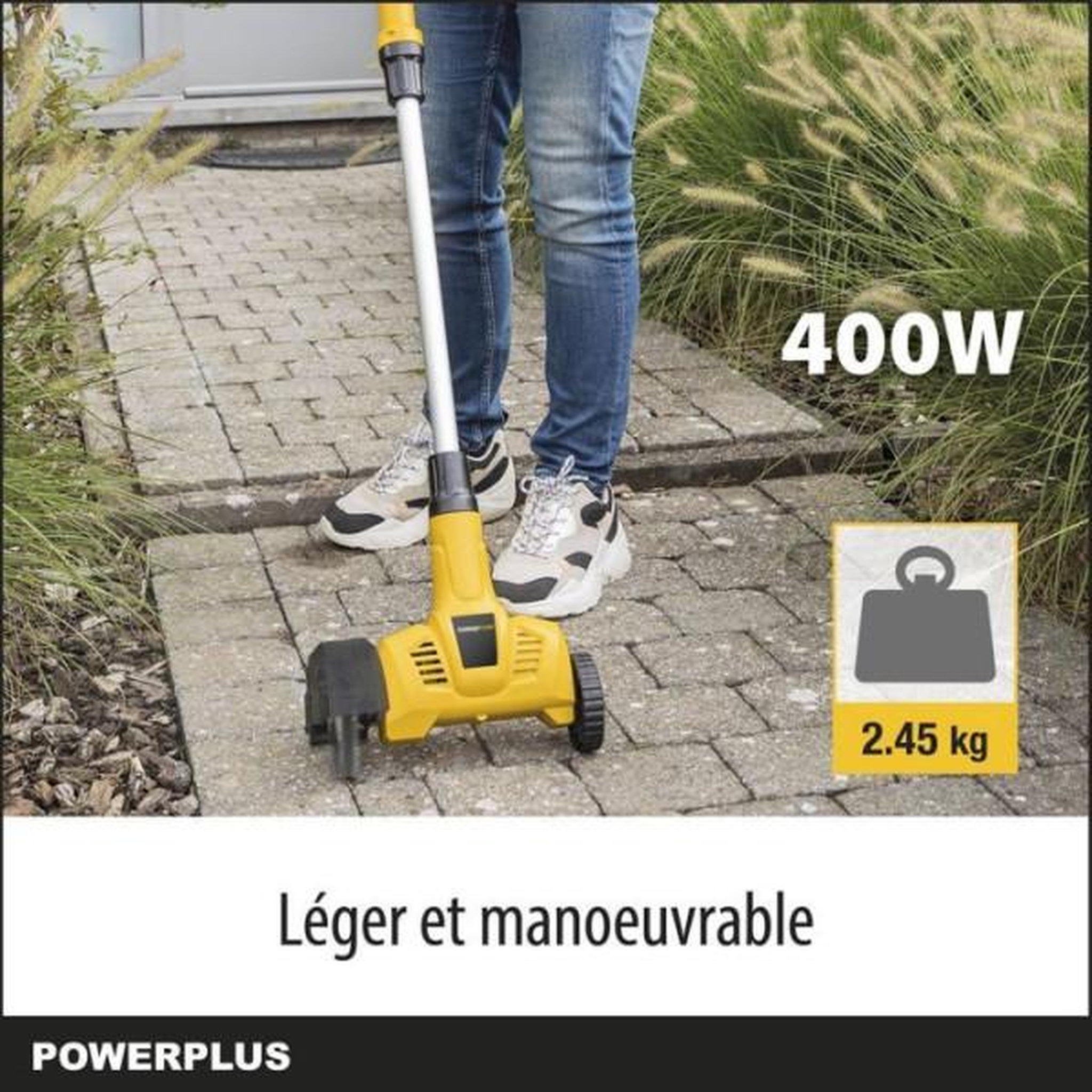 Voir la diapositive 3 : POWERPLUS Powerplus Désherbeur Téléscopique Électrique POWXG6650 - Extracteur de Mauvaises Herbes, 400 W, avec Brosse en Nylon et en A