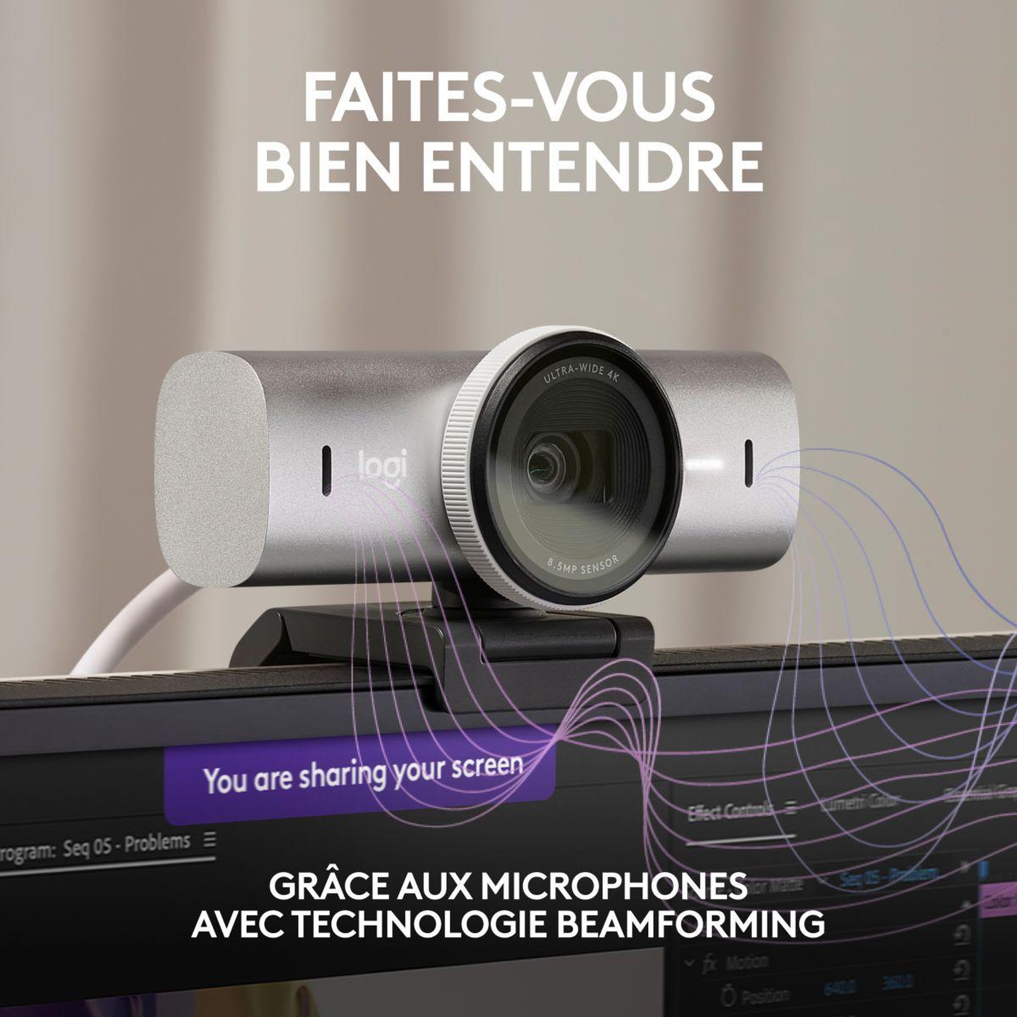 Voir la diapositive 4 : Logitech Webcam mx brio streaming 4k gris pale