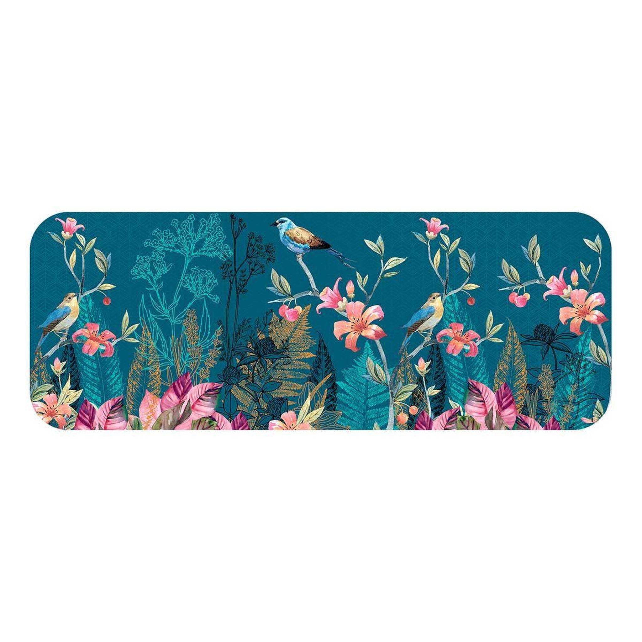 Douceur d'Intérieur Tapis déco imprimé  alouette  45x120cm bleu