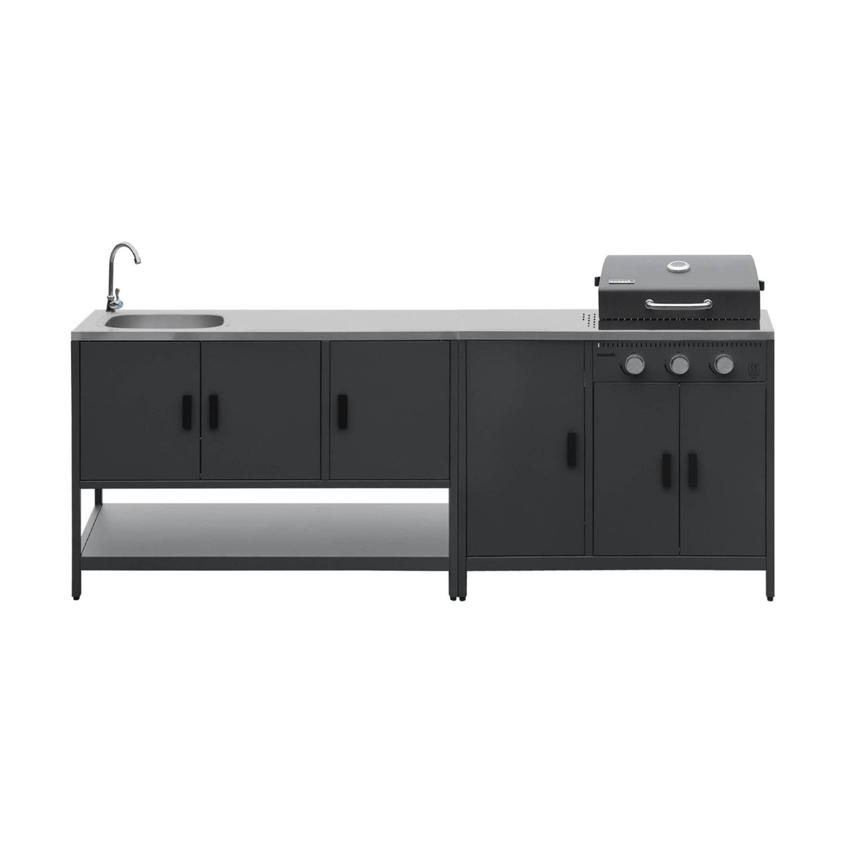 SWEEEK Cuisine extérieure Naxos 2 modules acier inoxydable barbecue gaz 3 brûleurs avec évier