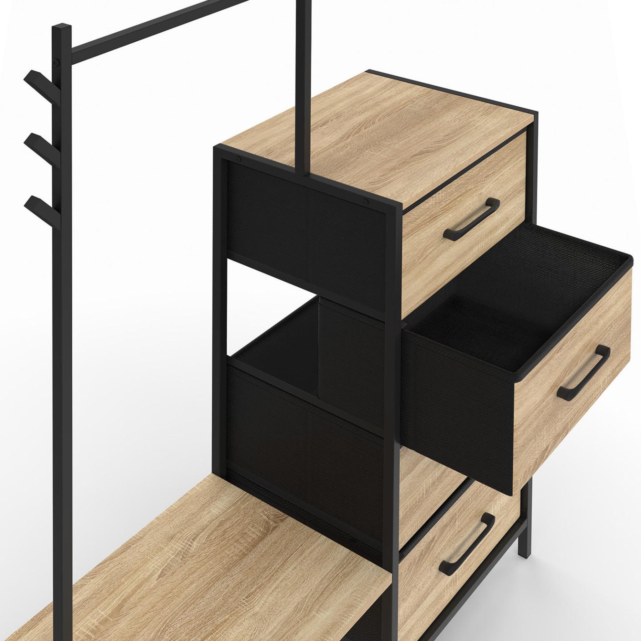 Voir la diapositive 6 : ID MARKET Commode 4 tiroirs en tissu utah 84 cm et penderie avec étagères et patères, design industriel