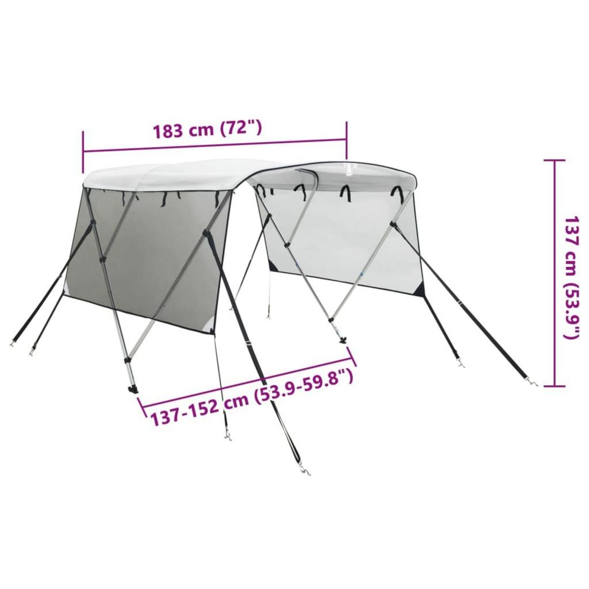 VIDAXL Toit bimini a 3 arceaux parois en maille 183x(137-152)x137 cm