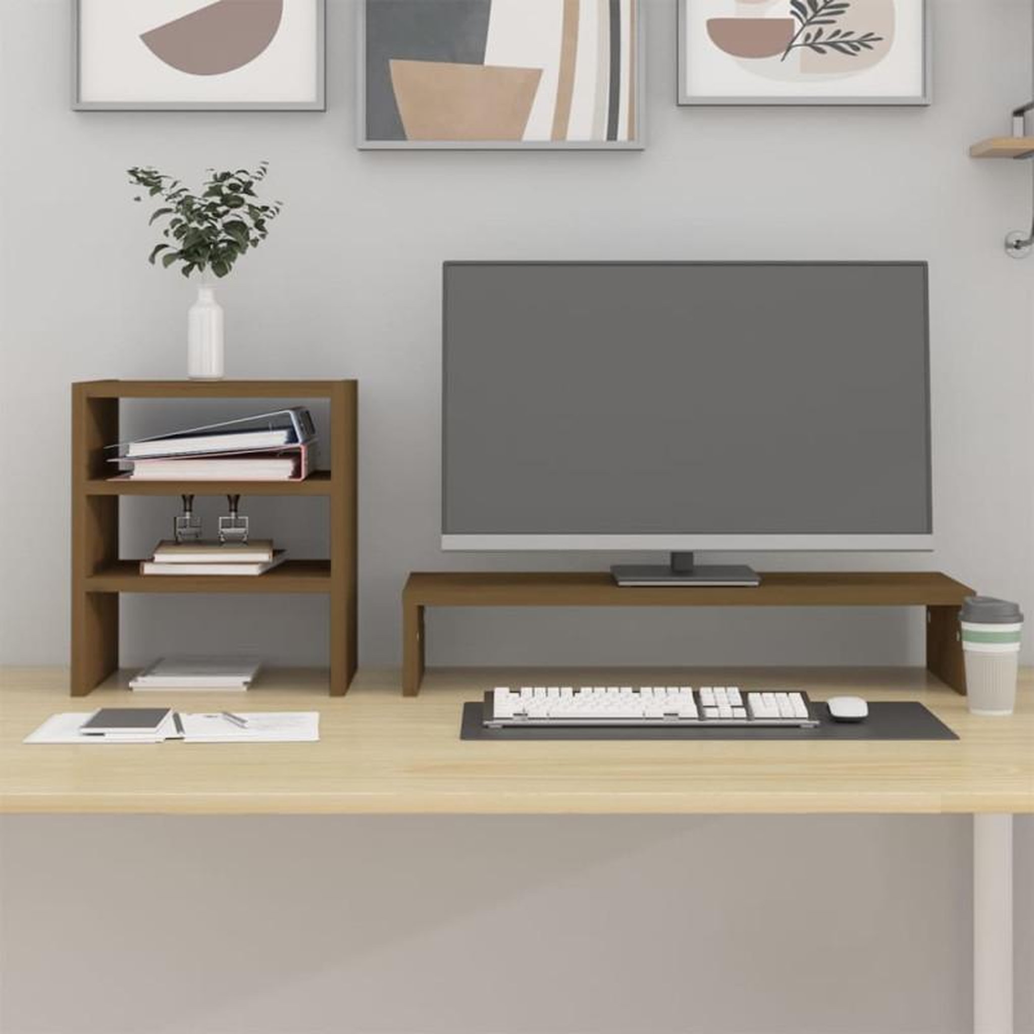 Voir la diapositive 3 : VIDAXL Support de moniteur Marron miel 81x20x30 cm Bois de pin solide