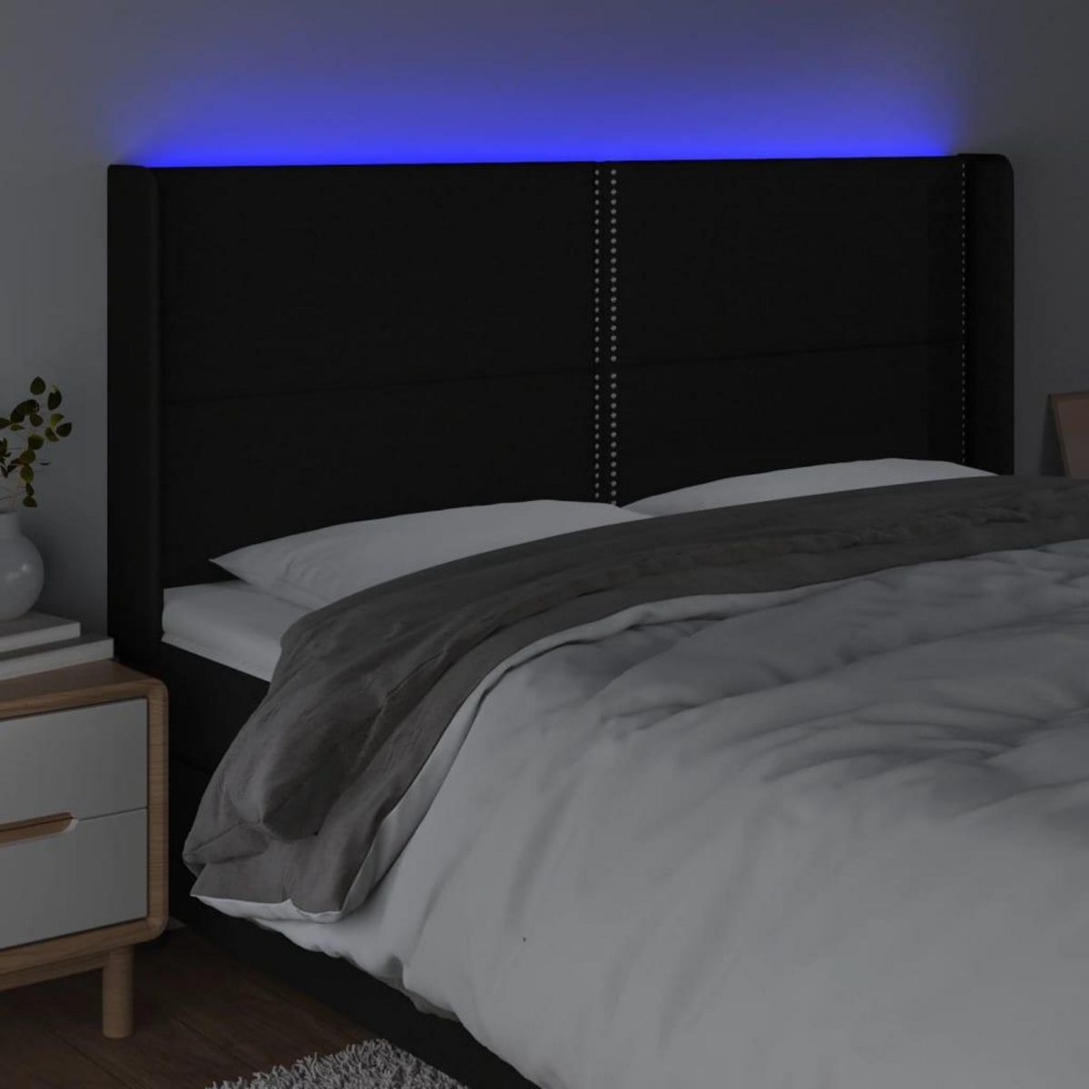 VIDAXL Tete de lit a LED Noir 163x16x118/128 cm Tissu