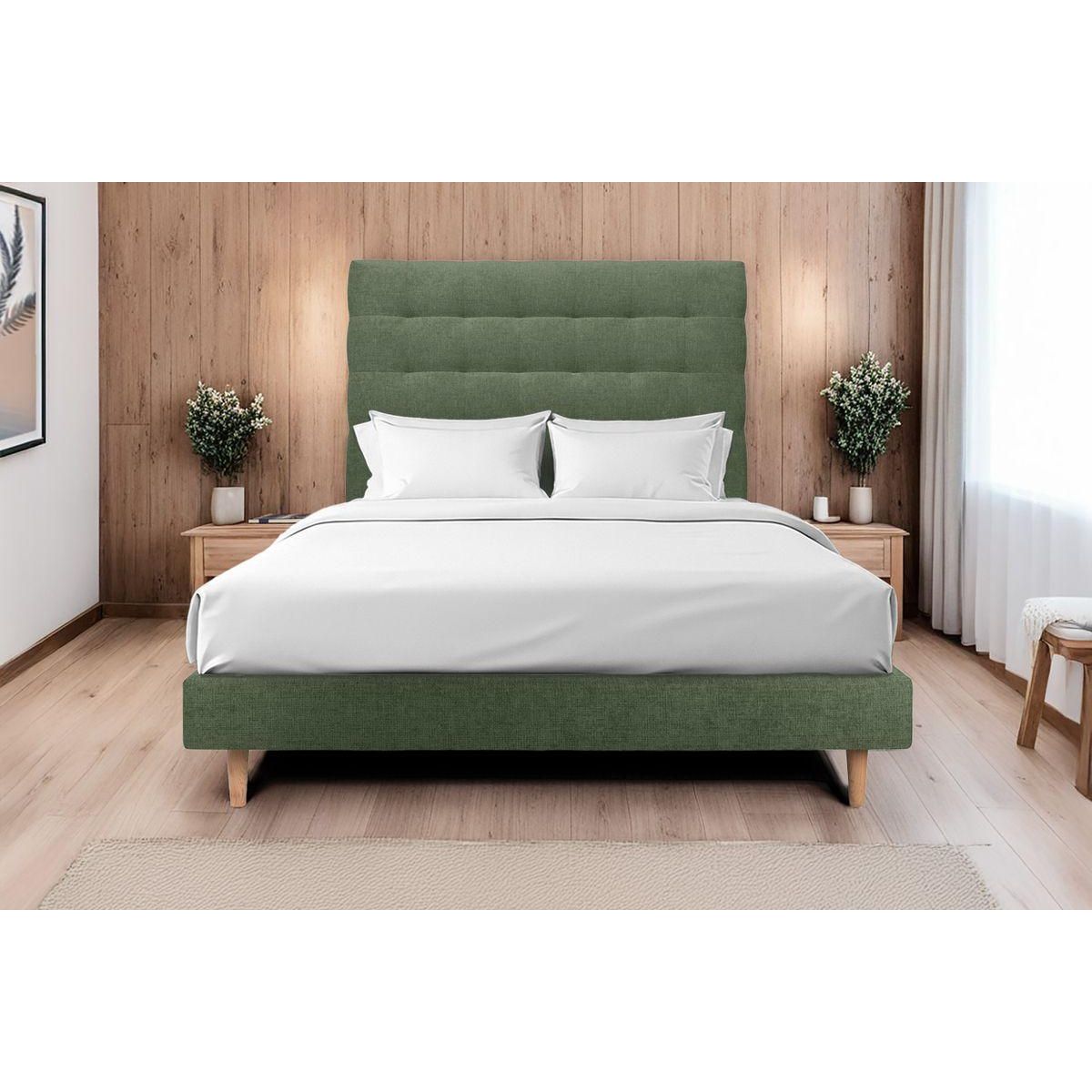 Sommeil de Plomb Lit avec tête de lit capitonnée tissu et sommier kit - Hauteur totale : 29cm