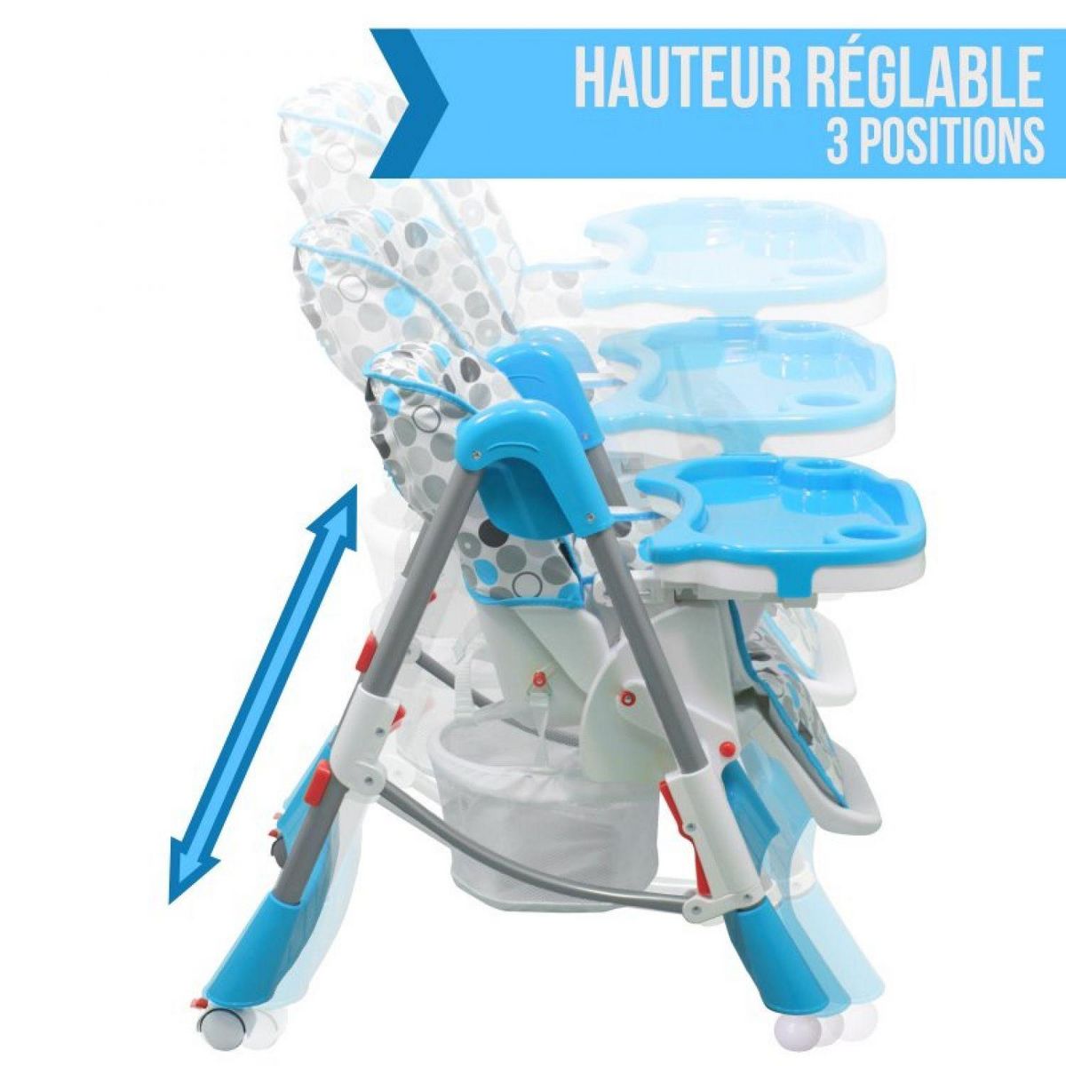 Monsieur Bébé Chaise haute bébé pliable réglable hauteur dossier tablette - Ptit