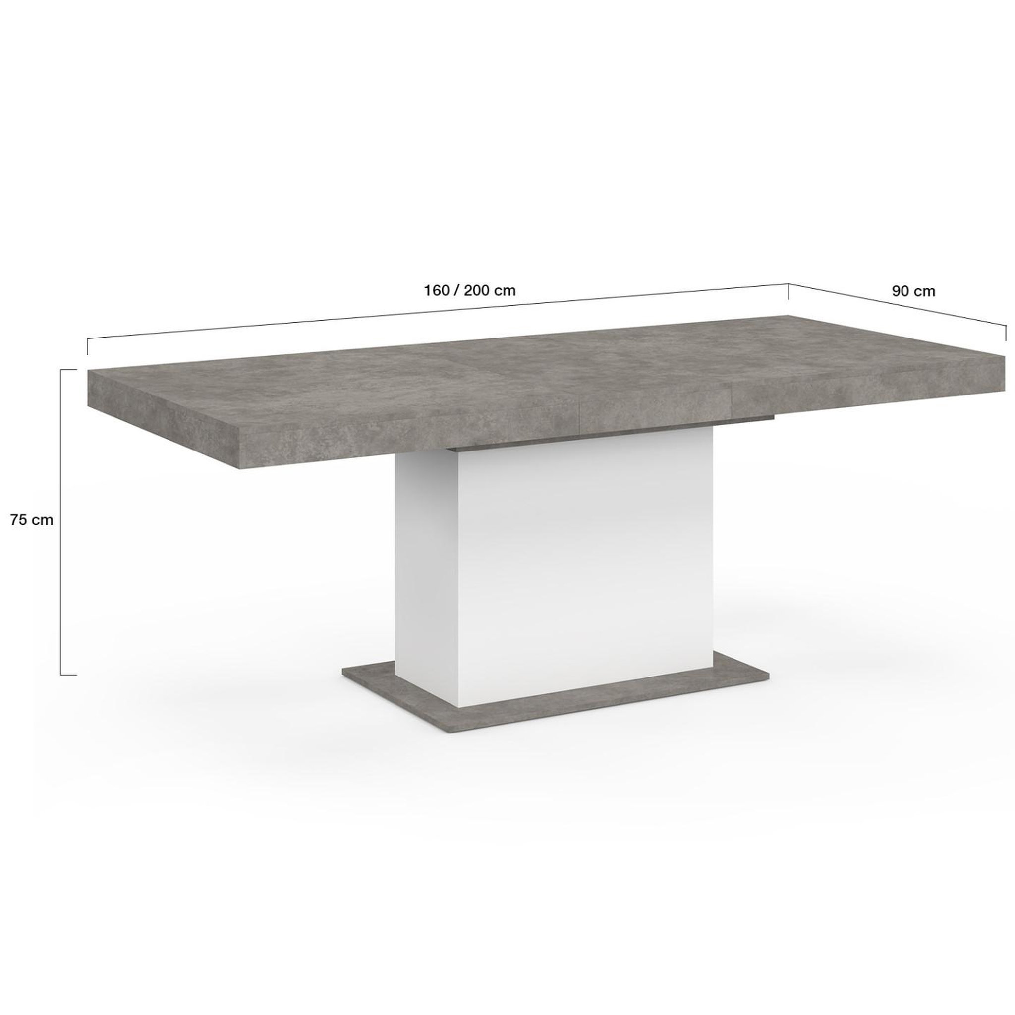 Voir la diapositive 5 : ID MARKET Table à manger extensible rectangle eden 6-10 personnes béton et blanc 160-200 cm