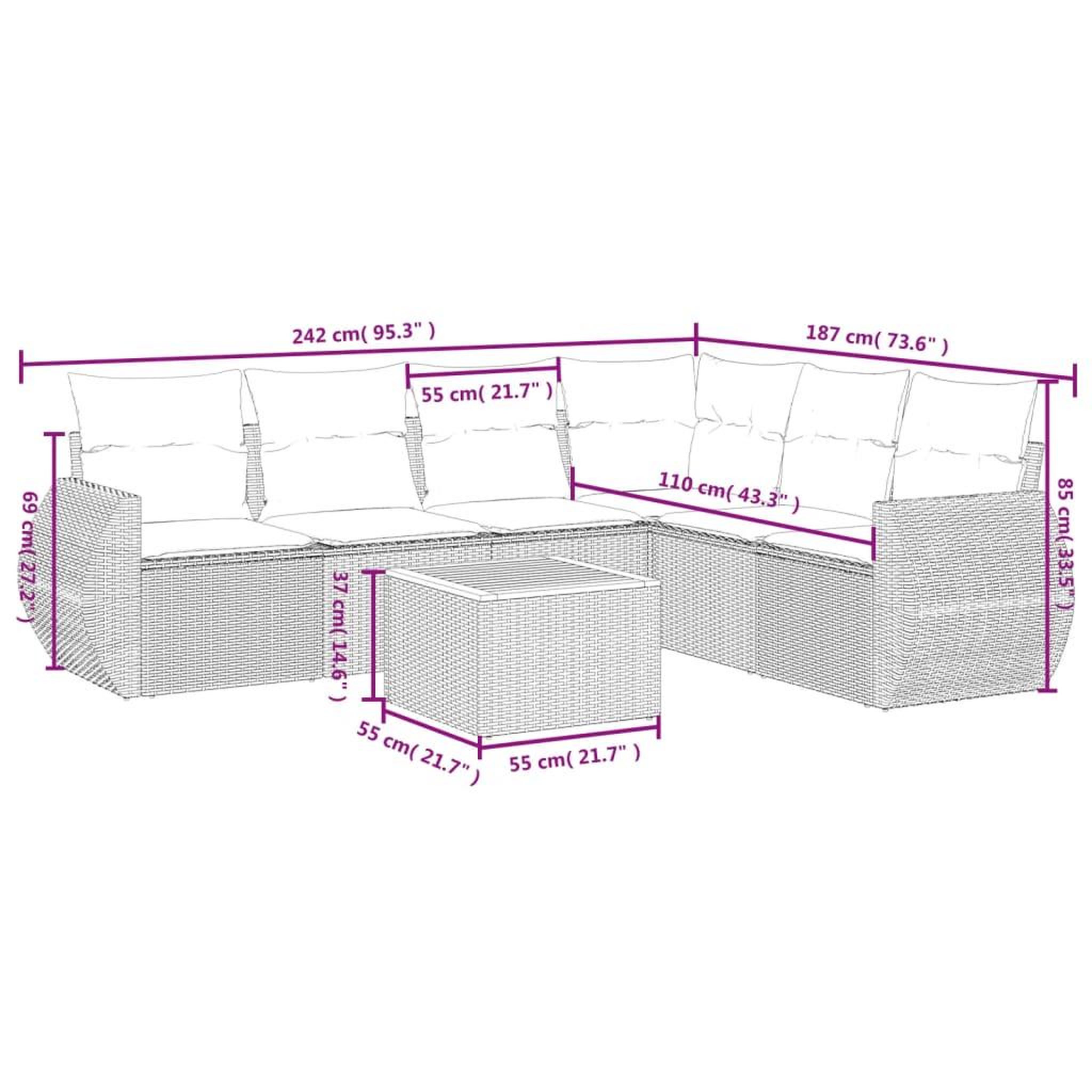 Voir la diapositive 6 : VIDAXL Salon de jardin avec coussins 7 pcs gris resine tressee