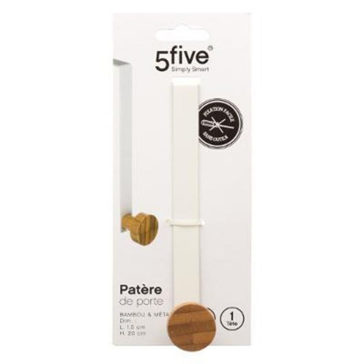 FIVE Patère en Métal & Bambou  1 Tête  16cm Blanc