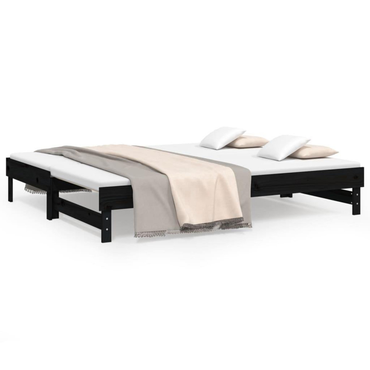VIDAXL Lit coulissant sans matelas noir 2x(100x200) cm