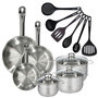 Voir la diapositive 1 : Fackelmann Set 3 poêles 20 24 28 cm en inox, 3 faitouts inox 16, 20 et 24 cm et 6 ustensiles RPET Fackelmann Eterna