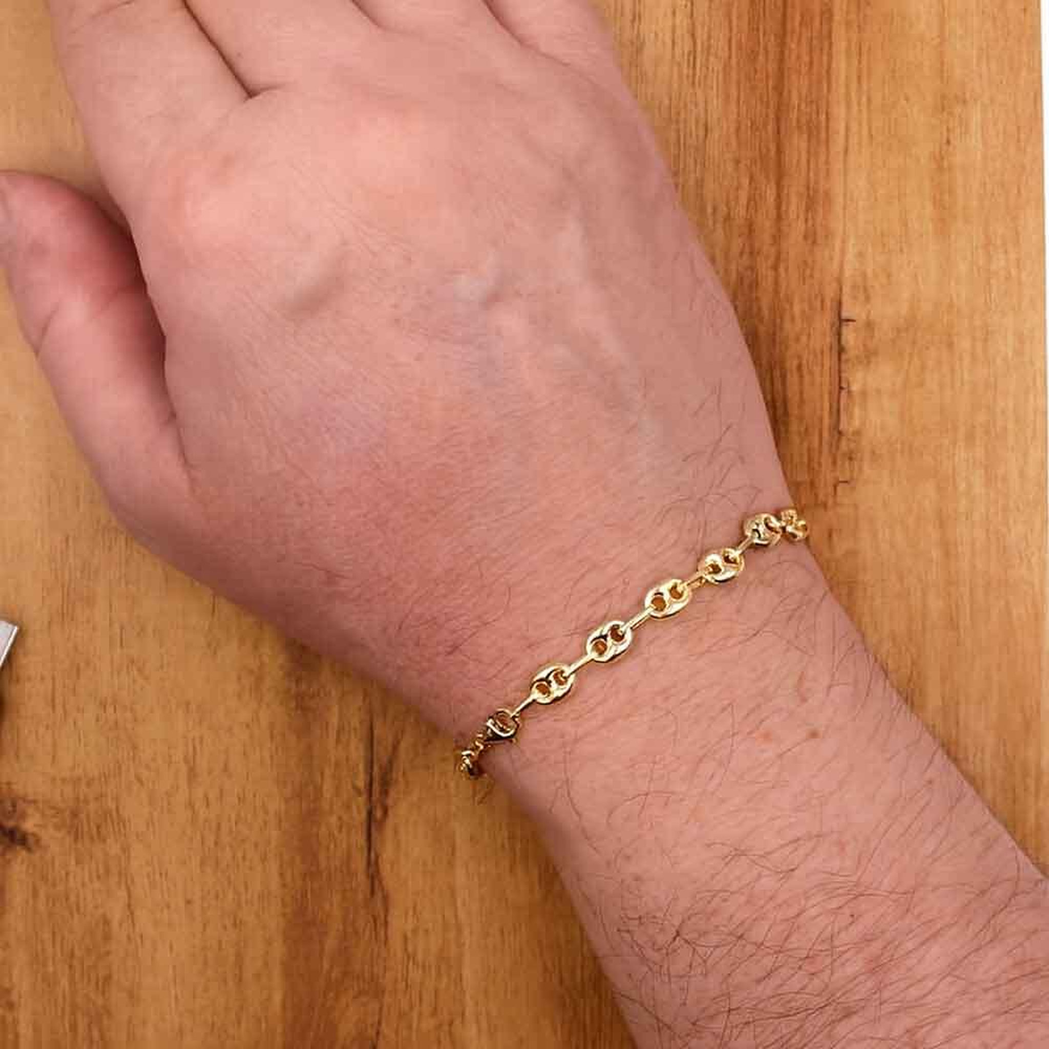 Voir la diapositive 3 : L'ATELIER D'AZUR Bracelet Or Jaune Maille Grain de Café - Homme