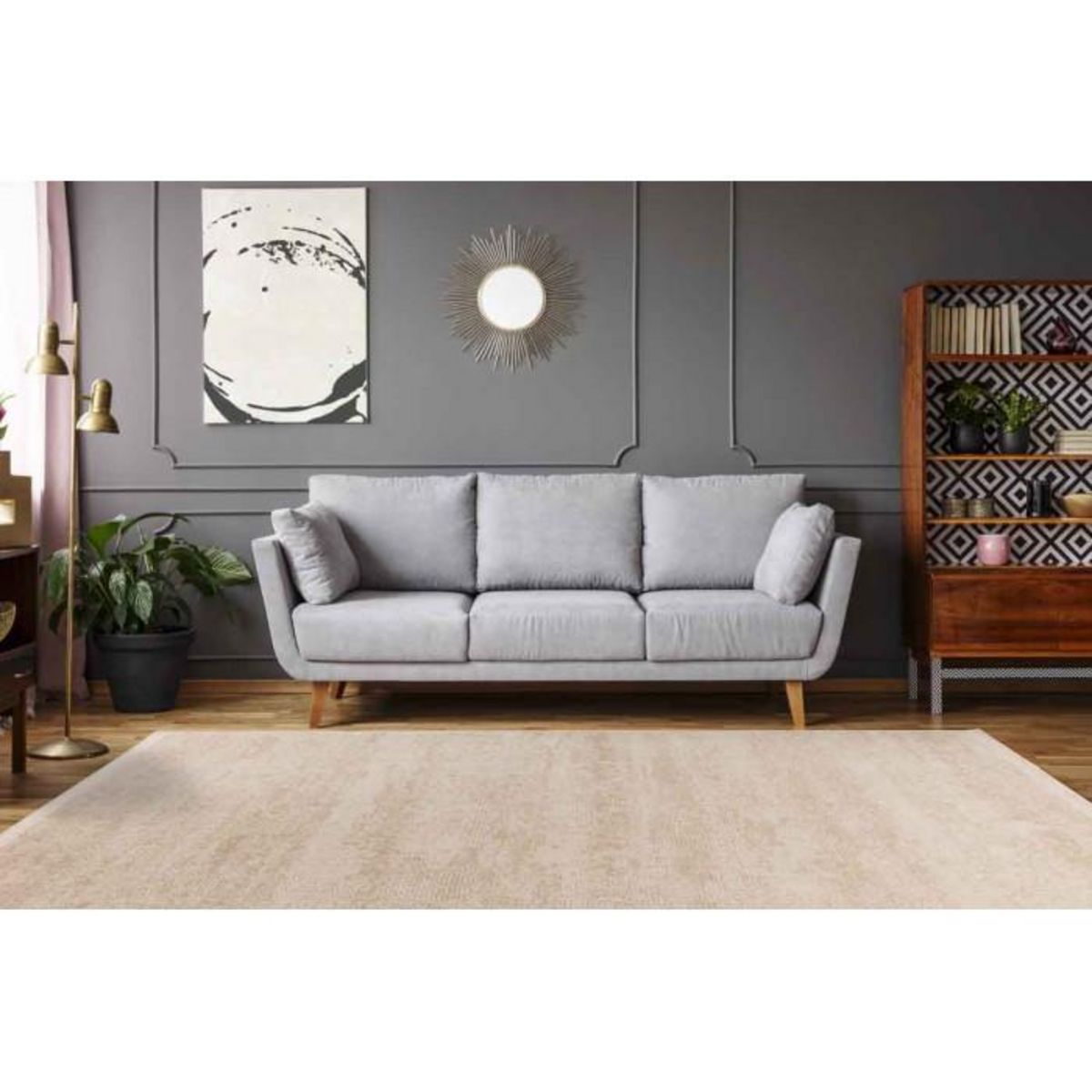 Paris Prix Tapis Uni Tissé à Poils Courts  Adeon  Crème