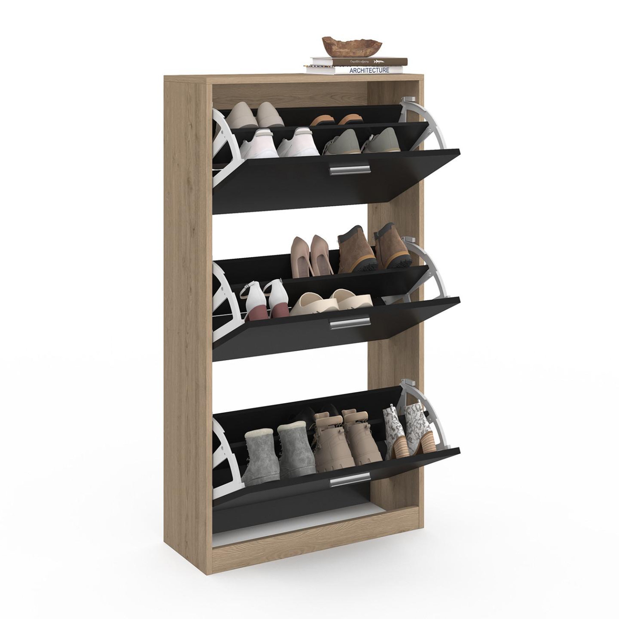 Voir la diapositive 4 : ID MARKET Meuble à chaussures 18 paires klark imitation hêtre 3 portes noires
