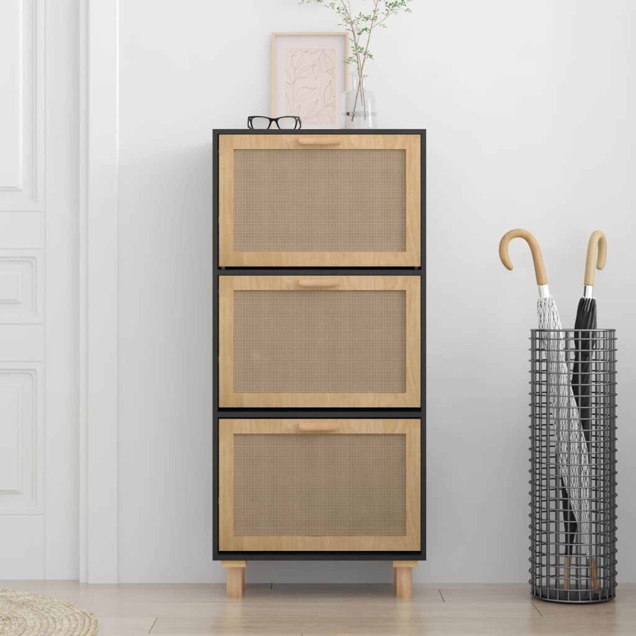 Voir la diapositive 3 : VIDAXL Armoire a chaussures Noir 52x25x115 cm Bois d'ingenierie/rotin