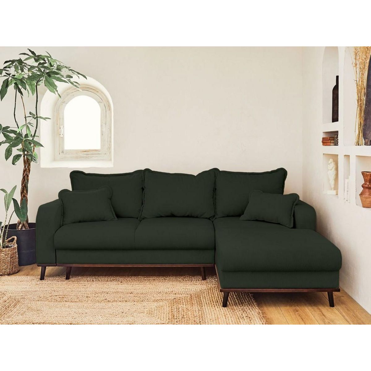 LISA DESIGN Albane - canapé d'angle droit - 4 places - convertible avec coffre - en velours côtelé