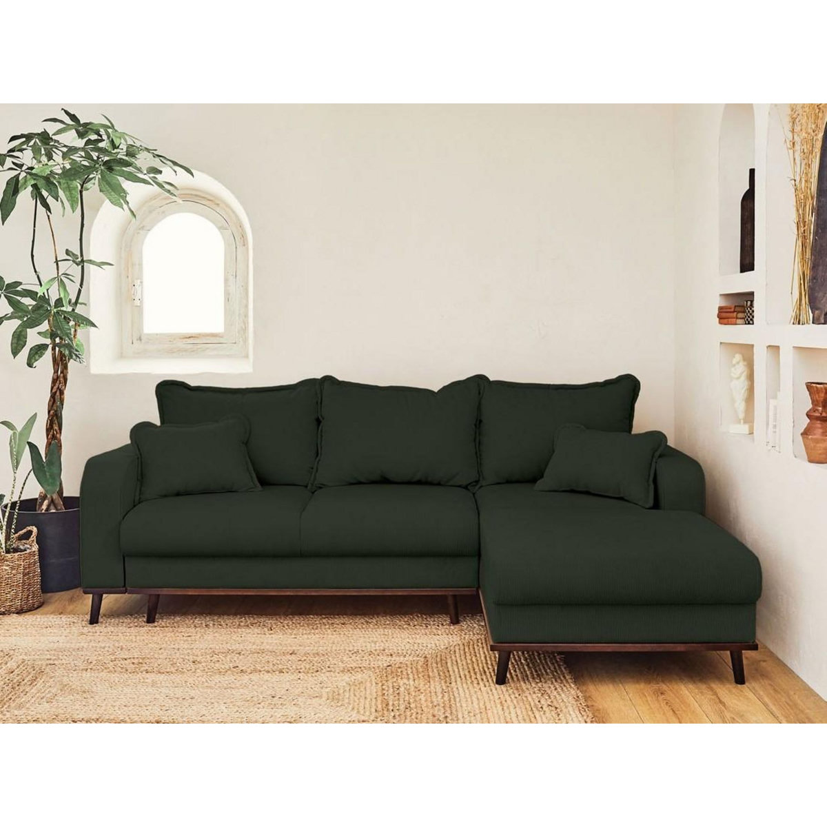 LISA DESIGN Albane - canapé d'angle droit - 4 places - convertible avec coffre - en velours côtelé