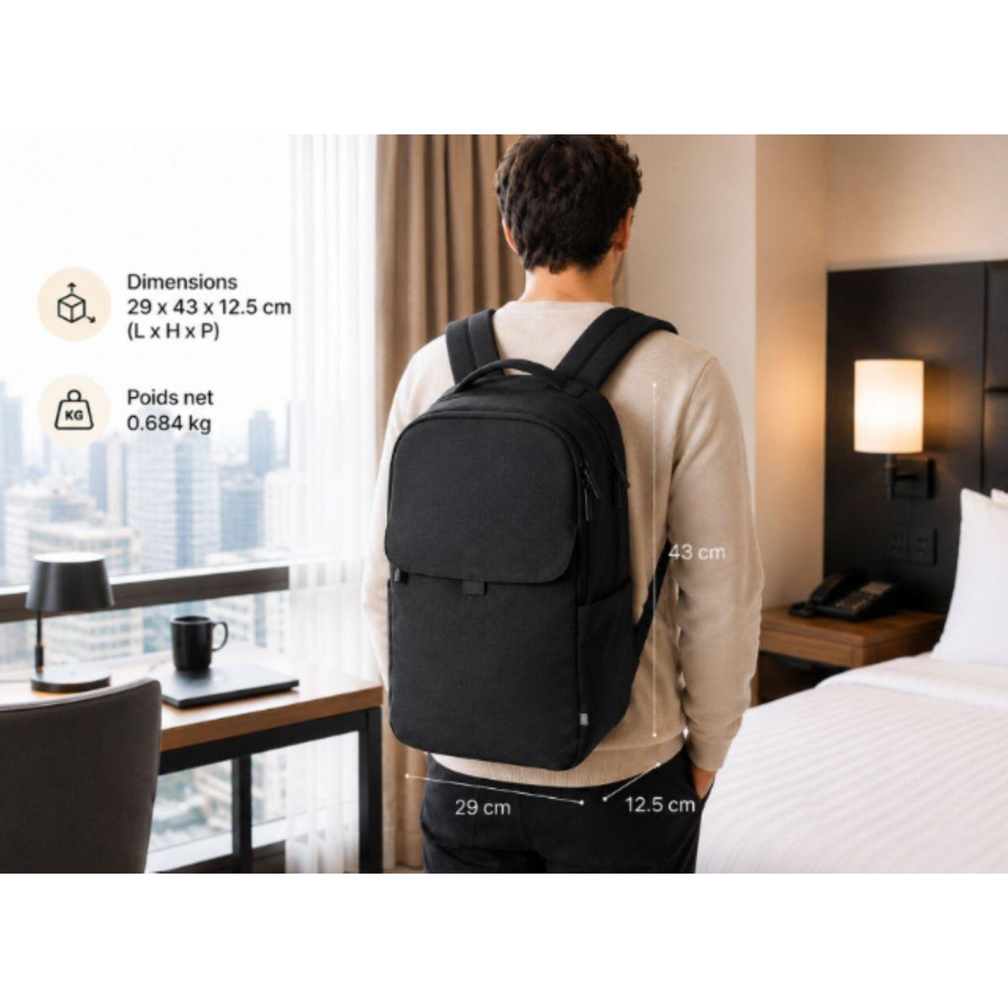 Voir la diapositive 3 : ESSENTIEL B Sac à dos 16  Confort quotidien Noir