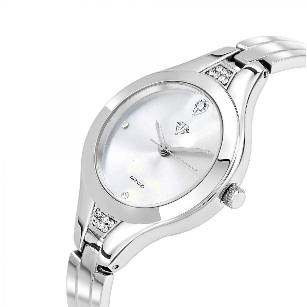 SC CRYSTAL Montre Lola argentée SC Crystal ornée d'un véritable diamant et de 18 Cristaux scintillants