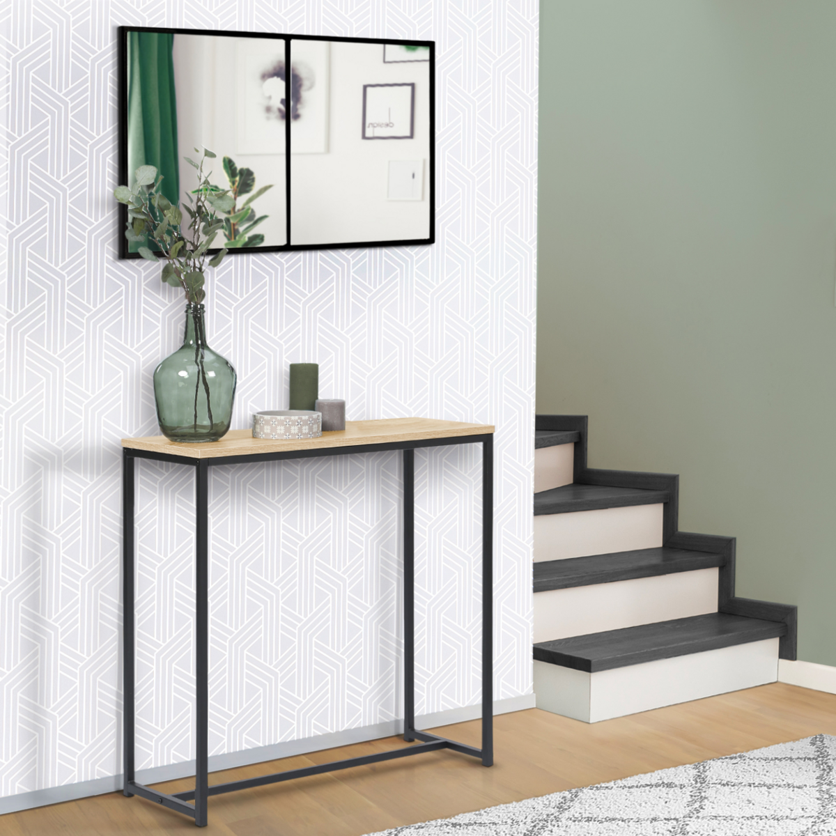 ID MARKET Lot console DETROIT avec miroir 2 bandes design industriel