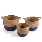VS VENTA-STOCK Set de 3 paniers Anxo fibre naturelle, bleu/naturel