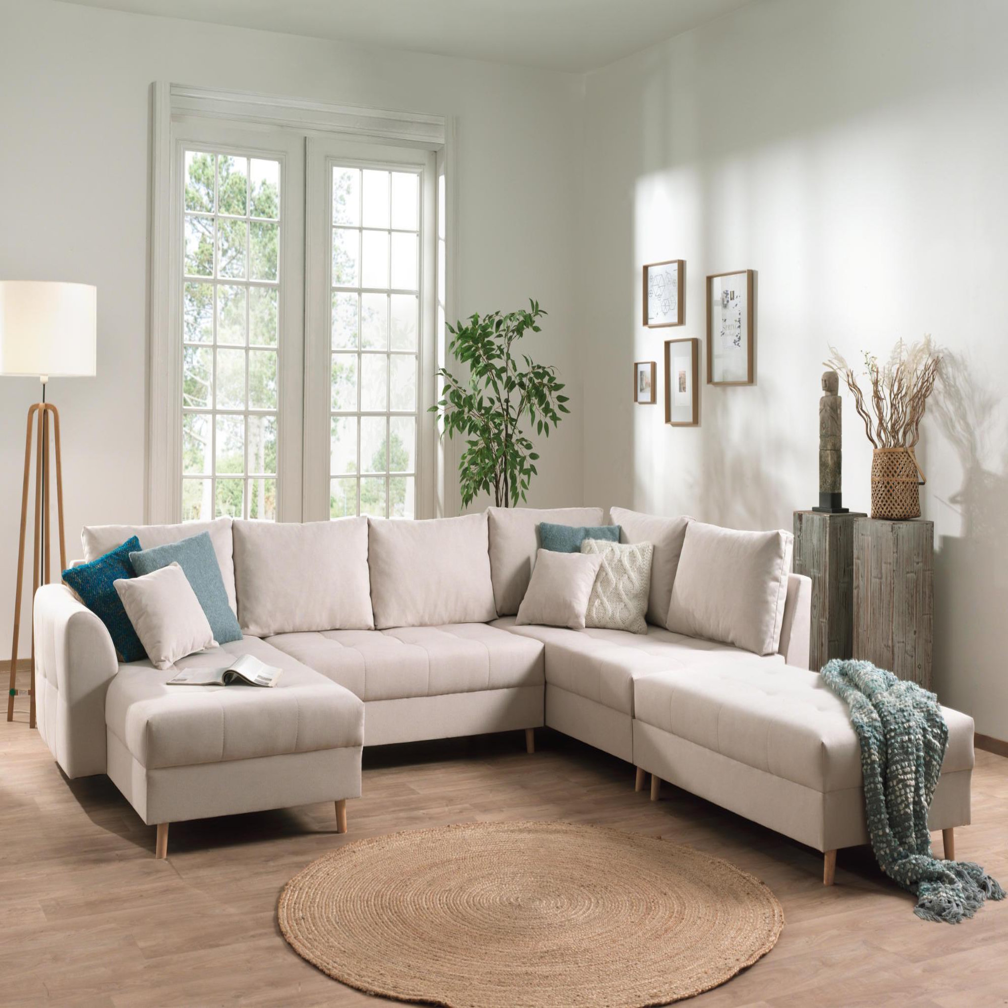 Voir la diapositive 4 : LISA DESIGN Rune - canapé panoramique - avec pouf d'appoint - 7 places - style scandinave - droit