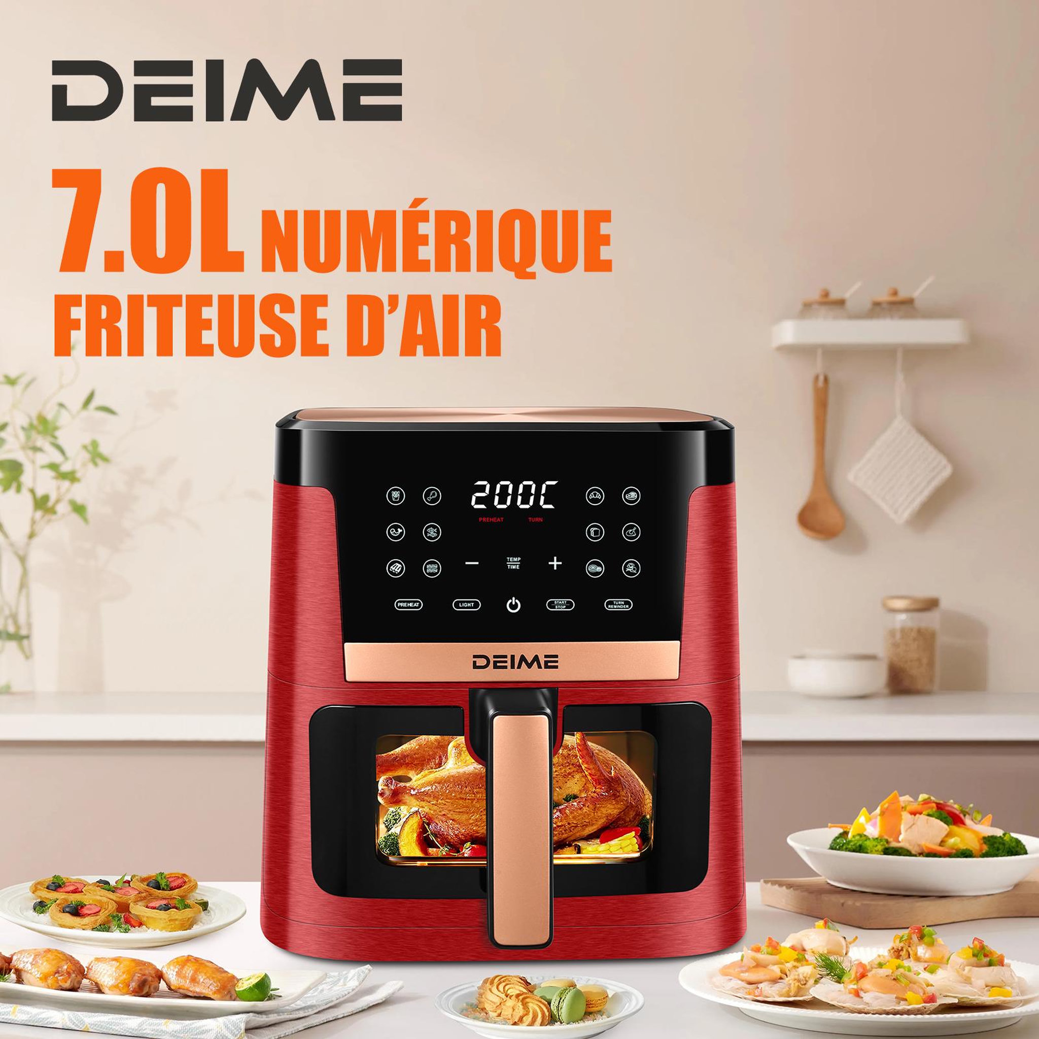 Voir la diapositive 3 : DEIME DEIME - 1800 w 12 programmes avec vitre de cuisson – rouge métallisé