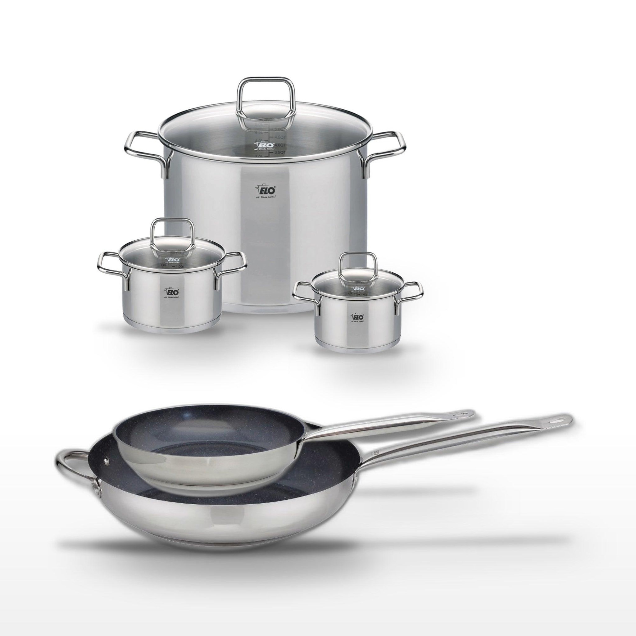 ELO Lot poêles céramique 24cm et 32cm elo profi therm platinum avec 3 faitouts elo citrin