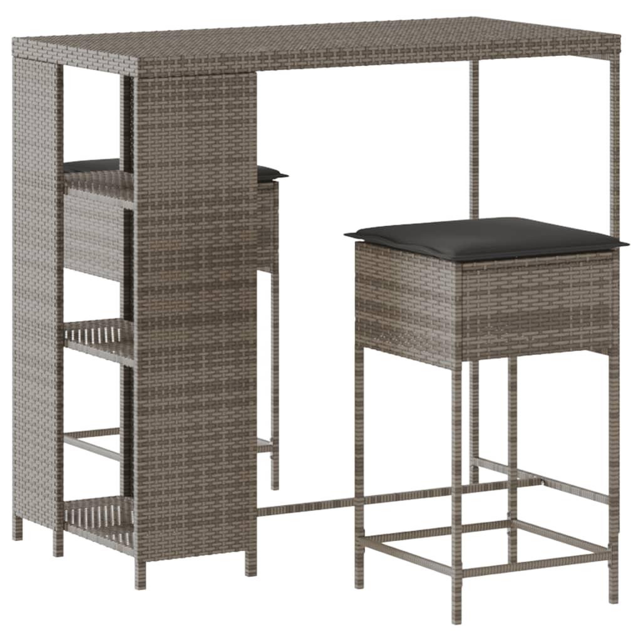 Voir la diapositive 2 : VIDAXL Ensemble de bar de jardin 3 pcs et coussins gris resine tressee