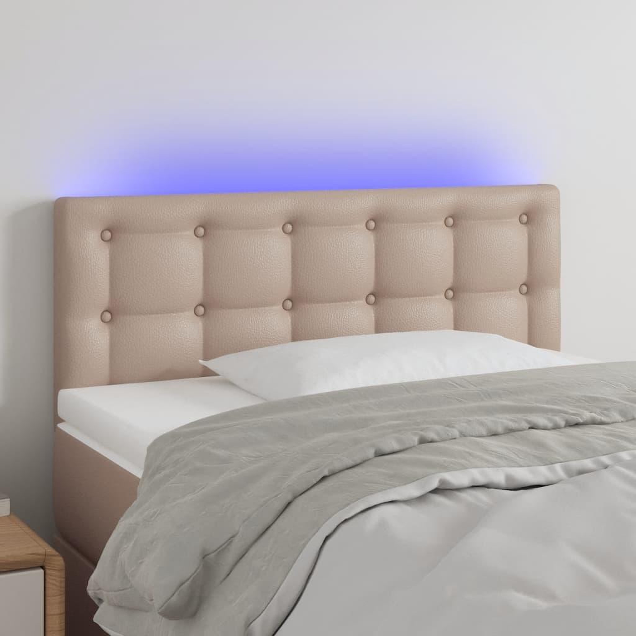Voir la diapositive 1 : VIDAXL Tete de lit a LED Cappuccino 90x5x78/88 cm Similicuir