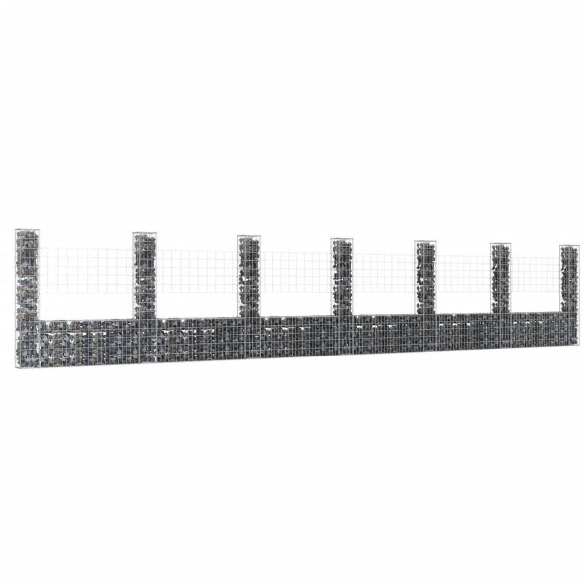 VIDAXL Panier de gabion en forme de U avec 7 poteaux Fer 740x20x150 cm