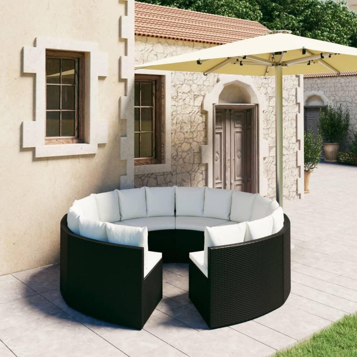 VIDAXL Salon de jardin 8 pcs avec coussins Resine tressee Noir