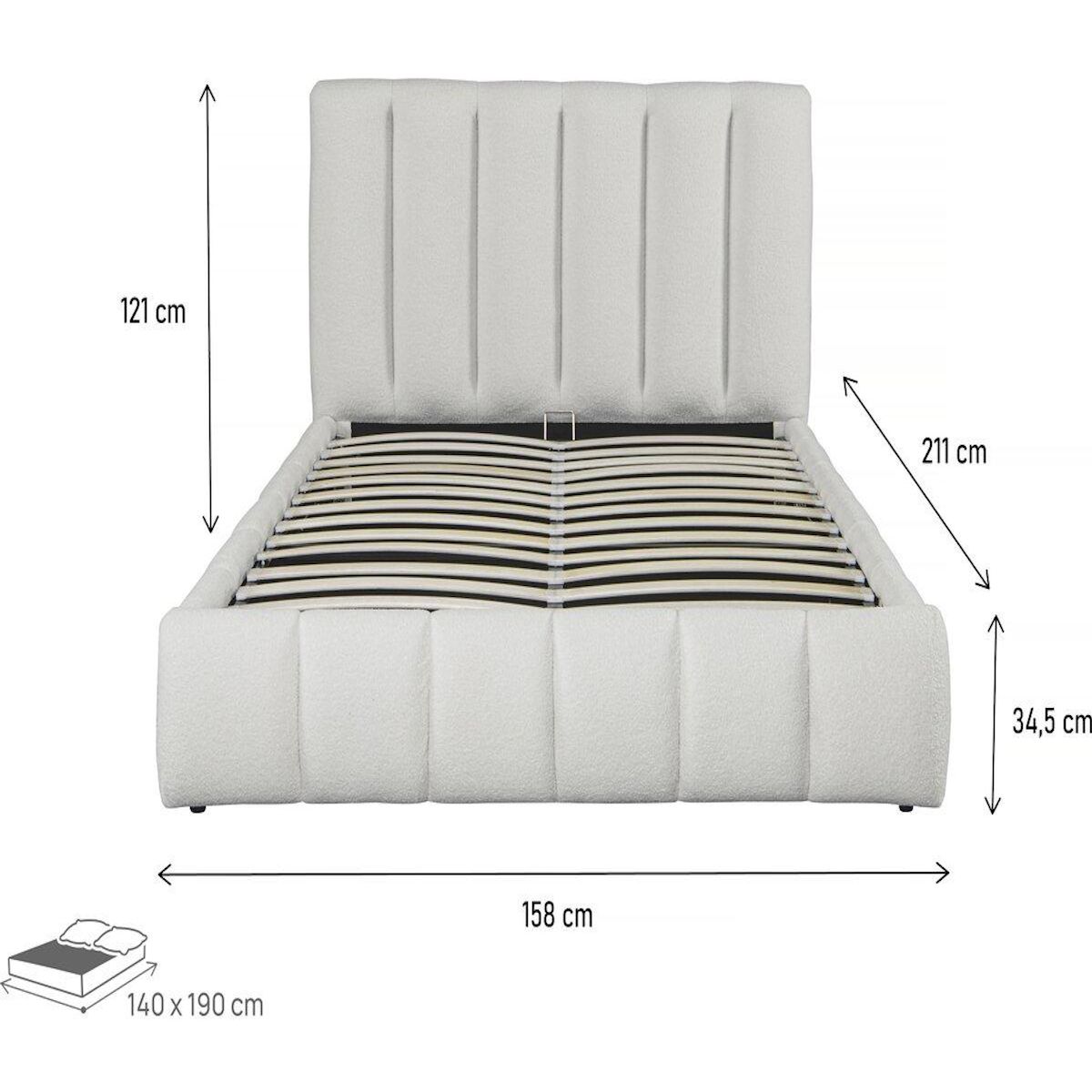 Habitat et Jardin Lit bouclette avec coffre  Annie  - 140 x 190 cm - Blanc