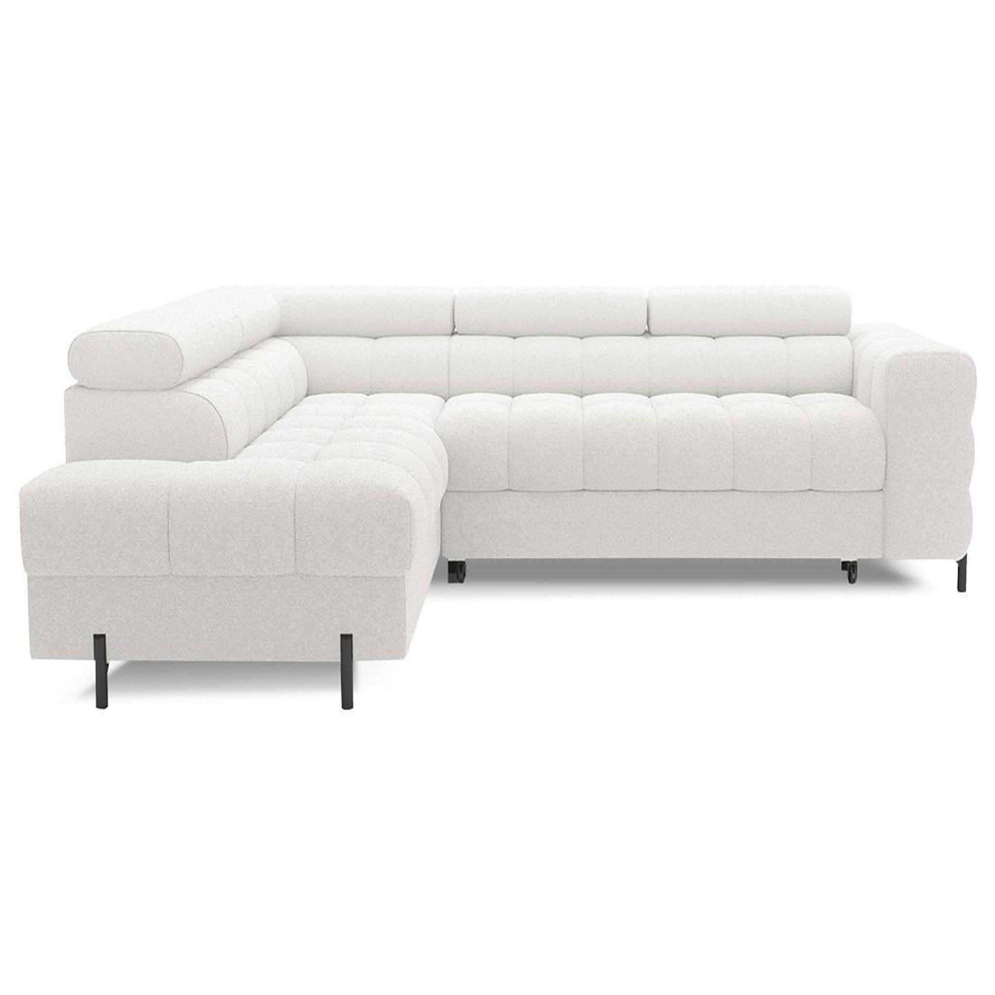 Voir la diapositive 1 : BEST MOBILIER Elisa - canapé d'angle gauche 5 places convertible avec coffre et têtières réglables en tissu bouclette
