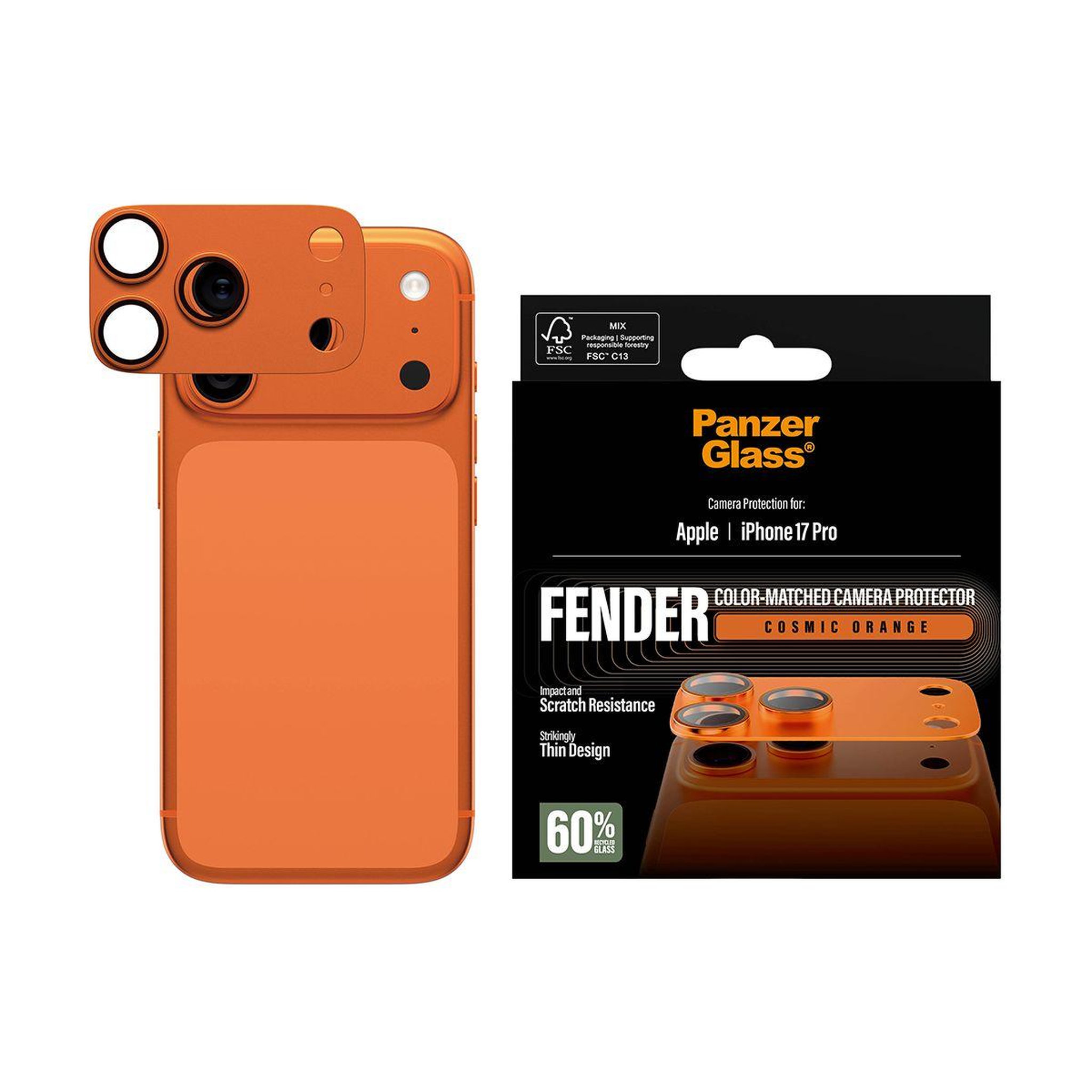Voir la diapositive 2 : PANZERGLASS Protège objectif iphone 17 pro protège objectif orange