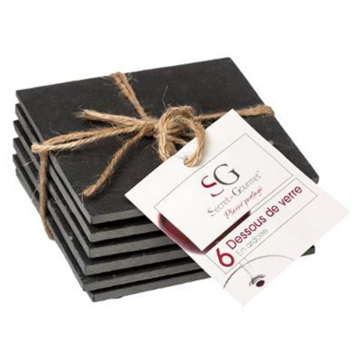 SECRET DE GOURMET Lot de 6 Dessous de Verre  Ardoise  10x10cm Gris